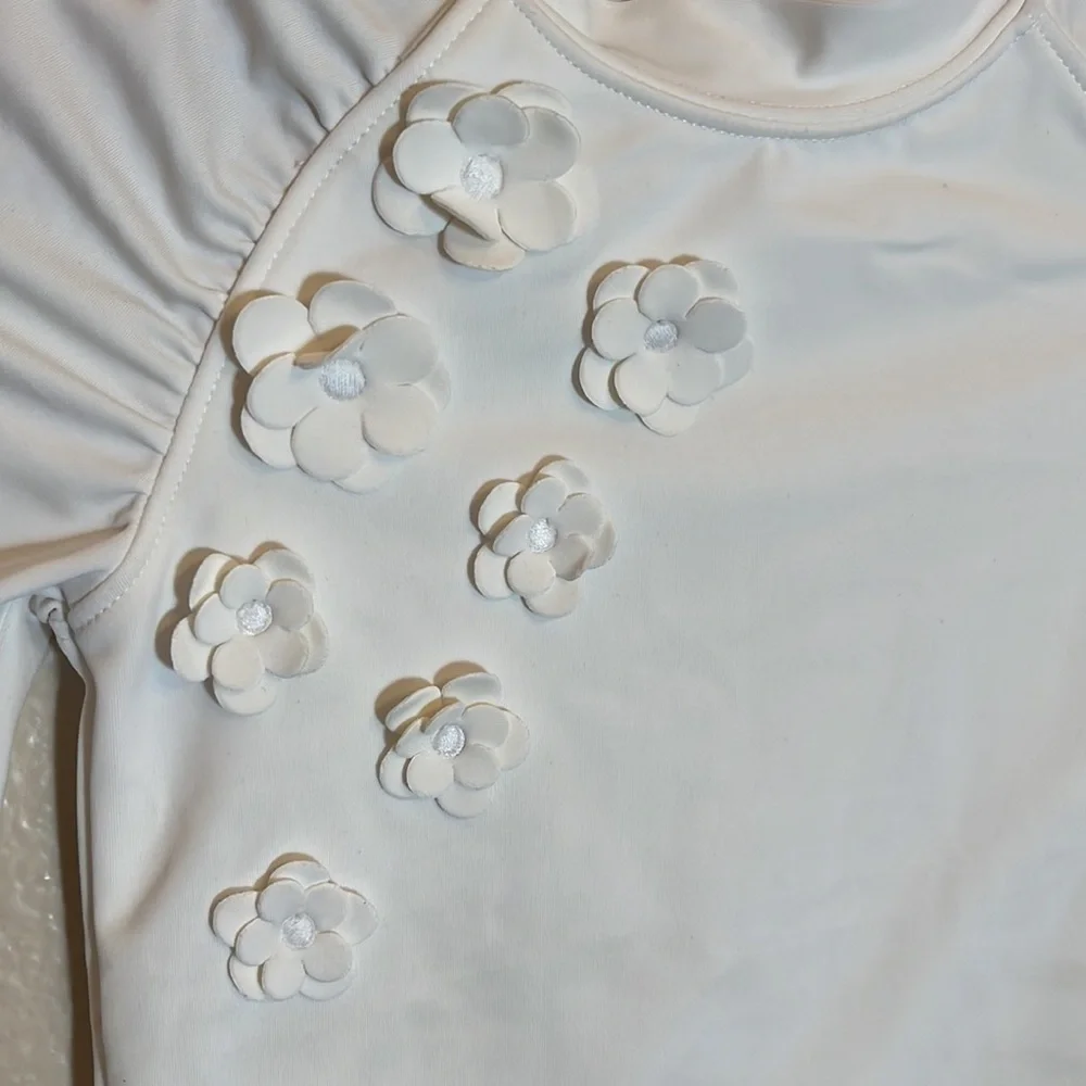 Janie and Jack White Floral Swim Rashguard Top
